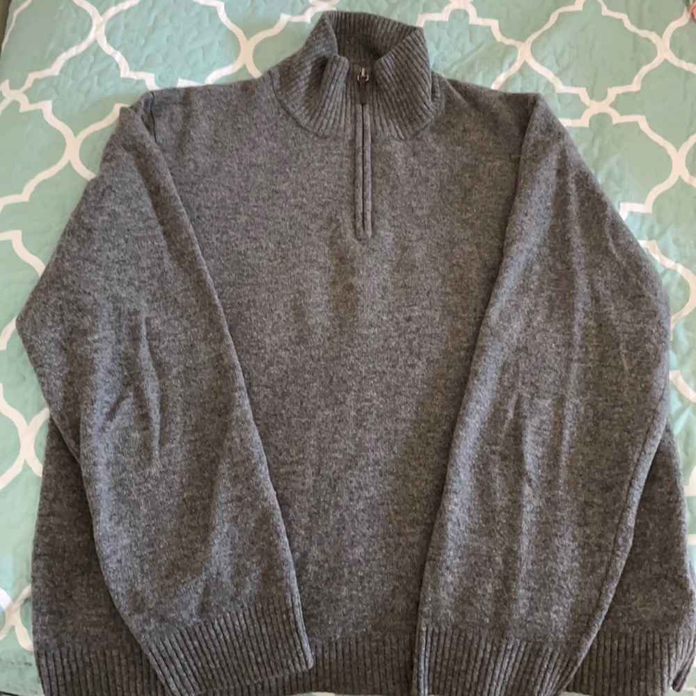 JCrew men’s quarter zip lambs wool sweater, dark gray, pristine condition